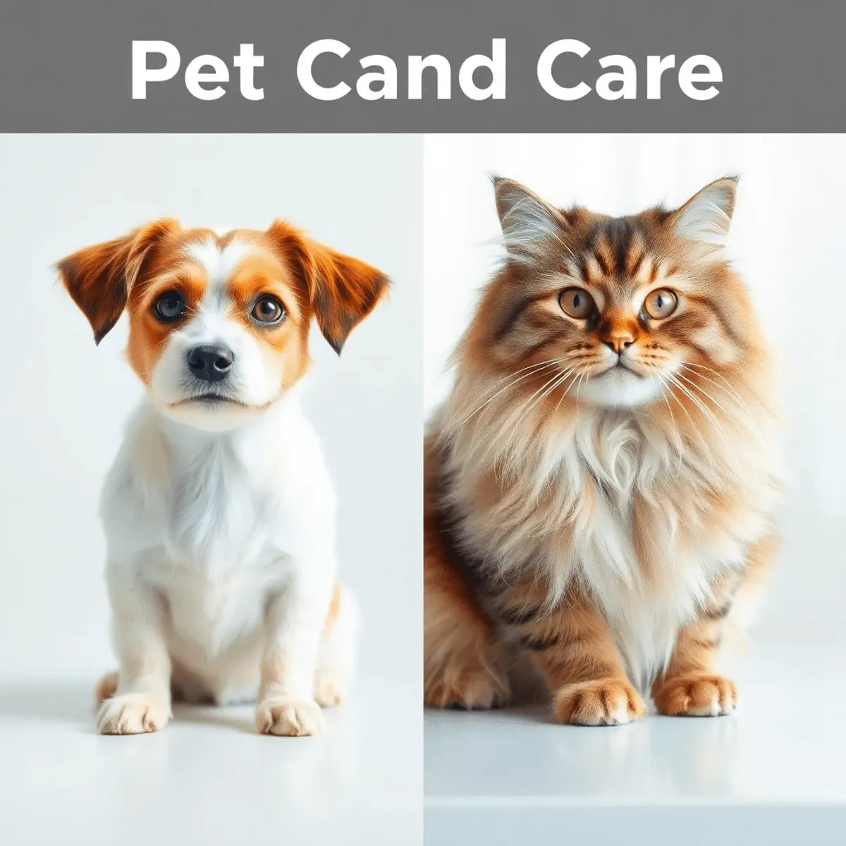 Split image of a shiny-coated short-haired dog and a long-haired cat against a bright background representing pet grooming.