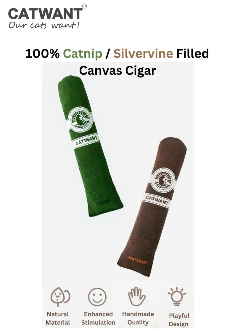 100% Catnip/Silvervine Filled Canvas Cigar CATWANT