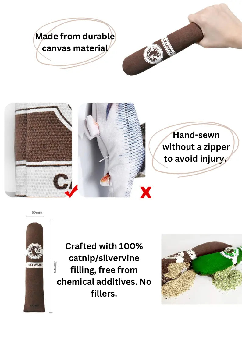 100% Catnip/Silvervine Filled Canvas Cigar CATWANT
