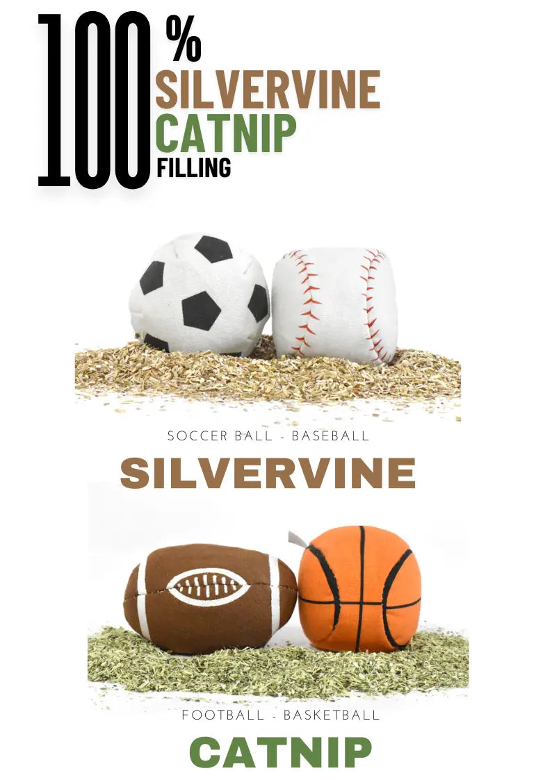 100% Silvervine/Catnip Filled Sport Ball Set - 4-Pack CATWANT