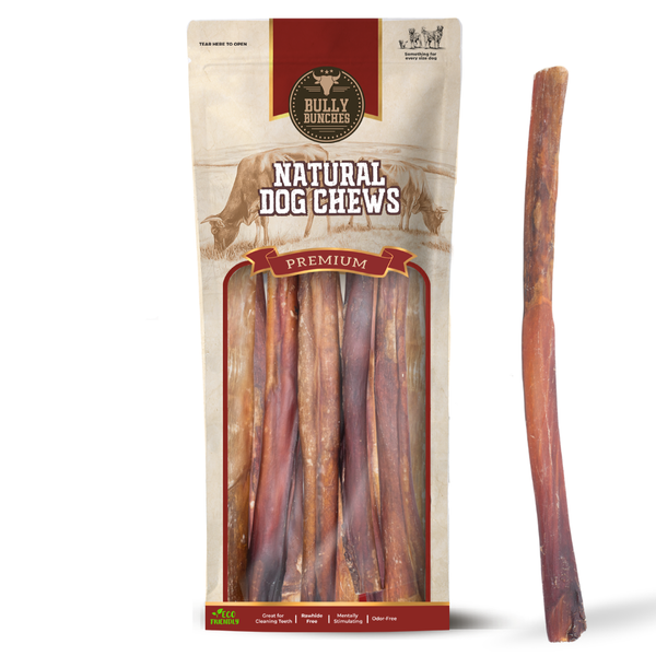 Bully Bunches pouch of 10-12 inch champion chew, with loose chews beside it