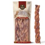 Bully Bunches pouch of 12 inch jumbo braided bully stick, with loose braids beside it