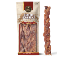 Bully Bunches pouch of 12 inch jumbo braided bully stick, with loose braids beside it