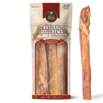 Bully Bunches pouch of 12 inch mega monster bully stick, with loose sticks beside it