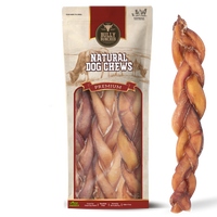 Bully Bunches pouch of 12 inch monster braided bully stick, with loose braids beside it