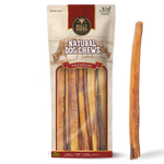 Bully Bunches pouch of 12 inch thick bully stick, with loose sticks beside it