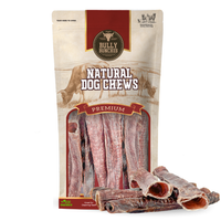 Bully Bunches pouch of 12 inch trachea wrapped in jerky, with loose tracheas beside it