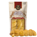 Bully Bunches pouch of 10-12 inch peanut butter cheek roll, with loose rolls beside it
