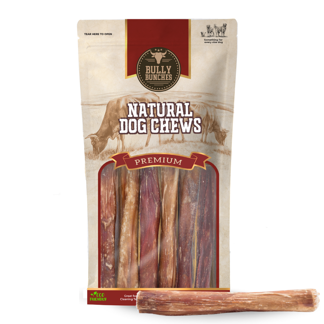 Bully Bunches pouch of 5-6 inch champion chew, with loose chews beside it
