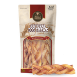 Bully Bunches pouch of 6 inch jumbo braided bully stick, with loose braids beside it