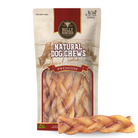 Bully Bunches pouch of 6 inch jumbo braided bully stick, with loose braids beside it