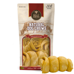 Bully Bunches pouch of 5-6 inch peanut butter cheek roll, with loose rolls beside it