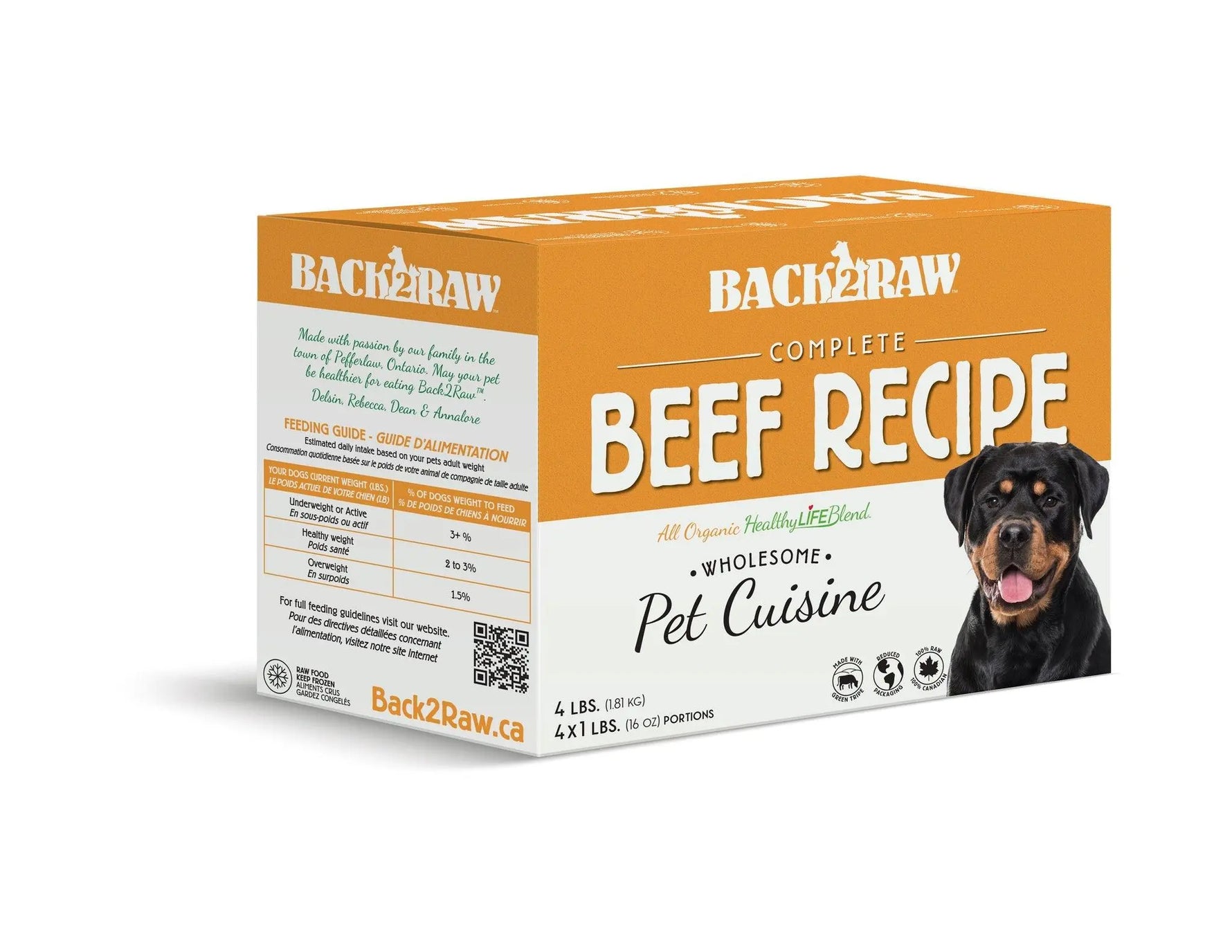 BACK2RAW - COMPLETE BEEF RECIPE  - 4LB BOX  - Raw for Dogs - PAWMART.ca