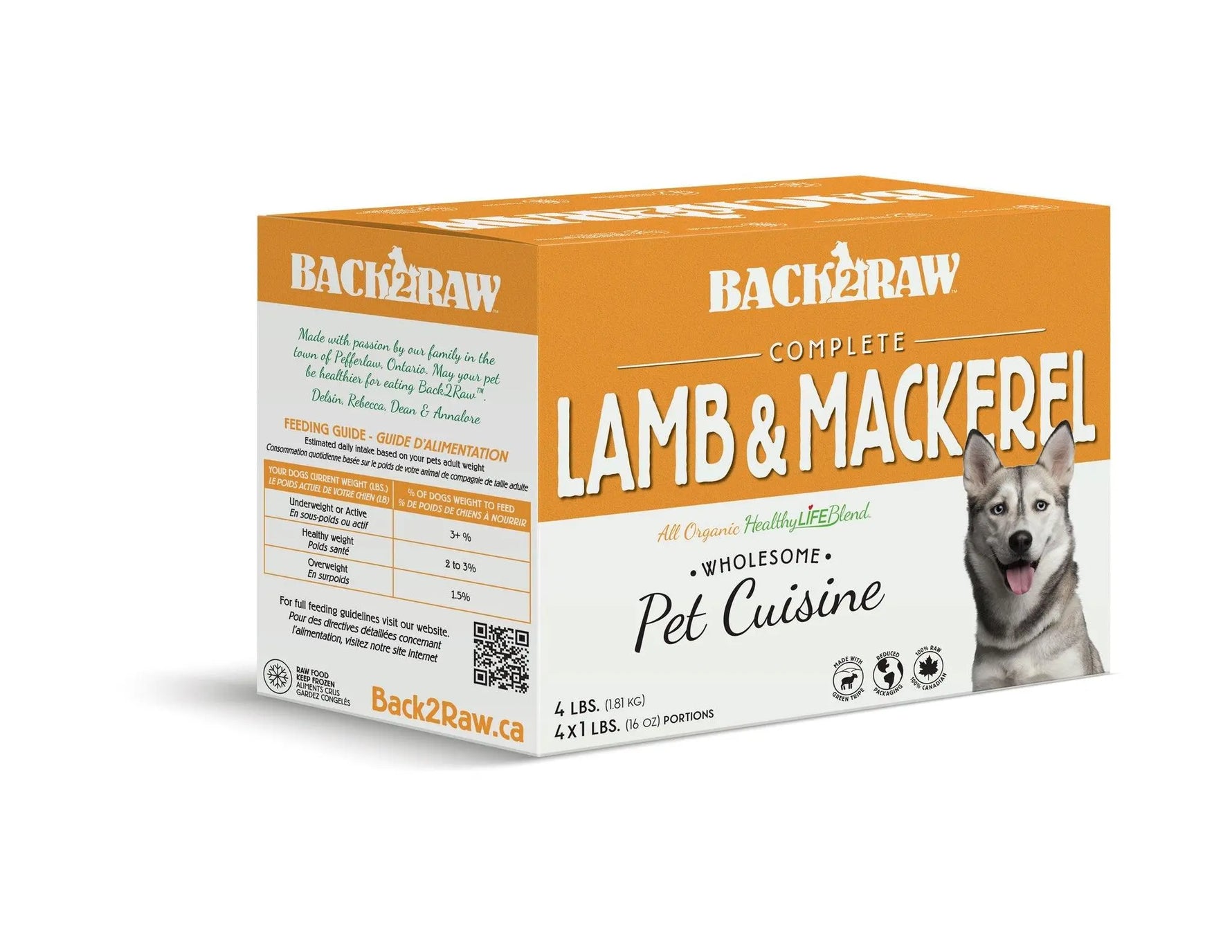 BACK2RAW - COMPLETE LAMB & MACKEREL BLEND - 4LB BOX  - Raw for Dogs - PAWMART.ca