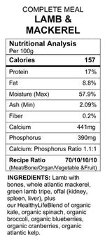 BACK2RAW - COMPLETE LAMB & MACKEREL BLEND - 4LB BOX  - Raw for Dogs BACK2RAW