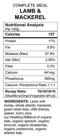 BACK2RAW - COMPLETE LAMB & MACKEREL BLEND - 4LB BOX  - Raw for Dogs BACK2RAW