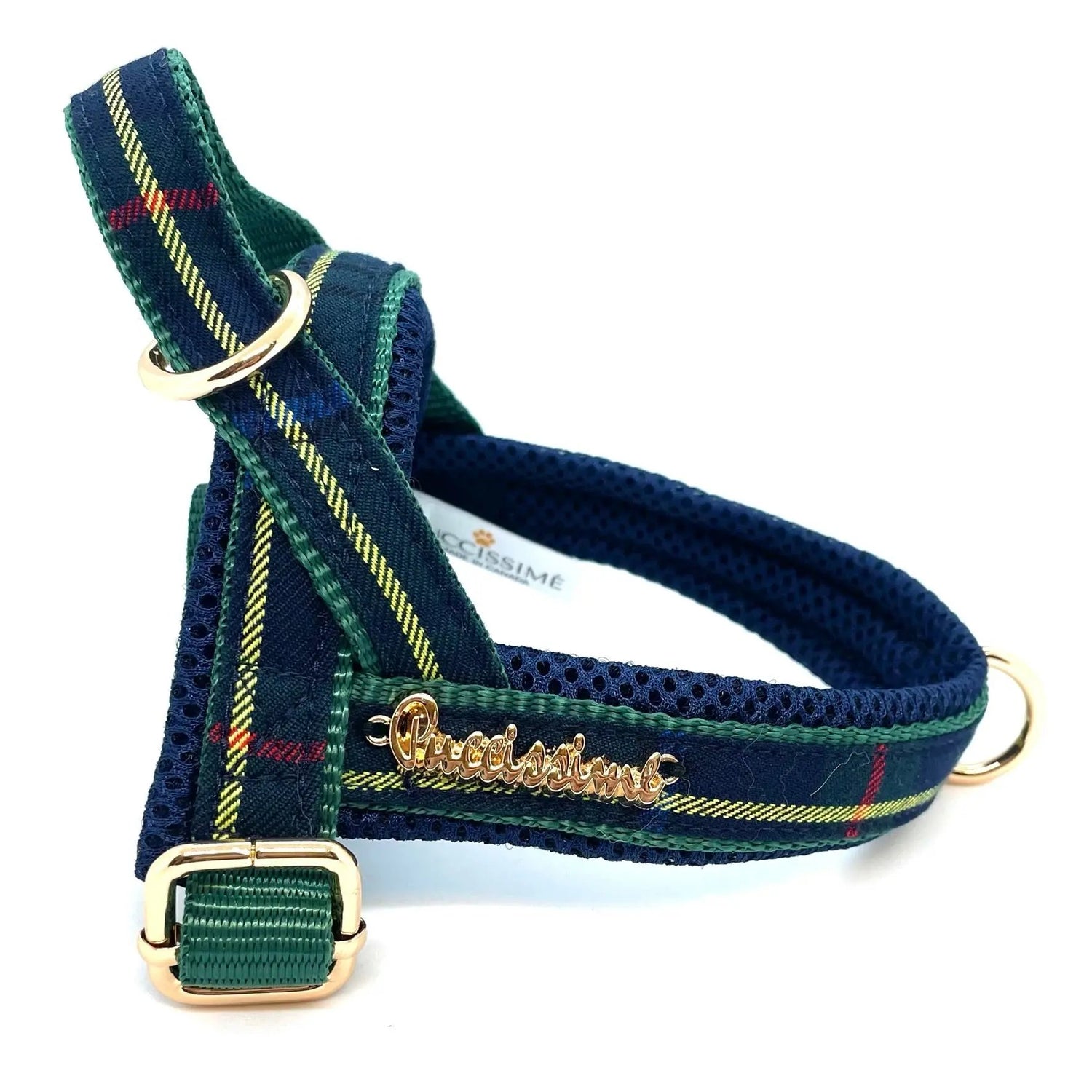 Barclay Plaid Green One-Click Dog Harness Puccissimé Pet Couture