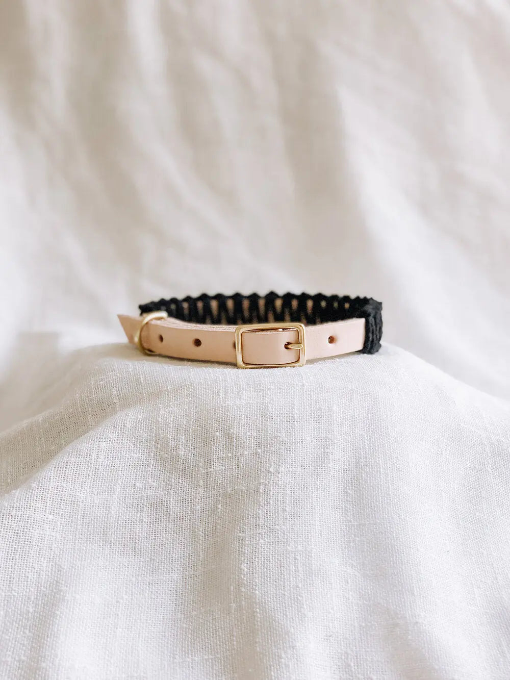 Ember & Ivory - Olive/Blush Leather & Macrame Collar Ember & Ivory