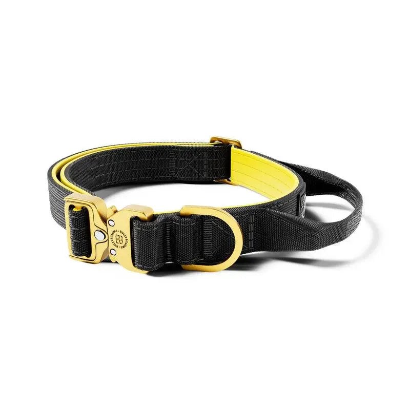 BullyBillows - 2.5CM LIGHTER COMBAT® COLLAR | WITH HANDLE RATED CLIP - BLACK, YELLOW & GOLD - PAWMART.ca