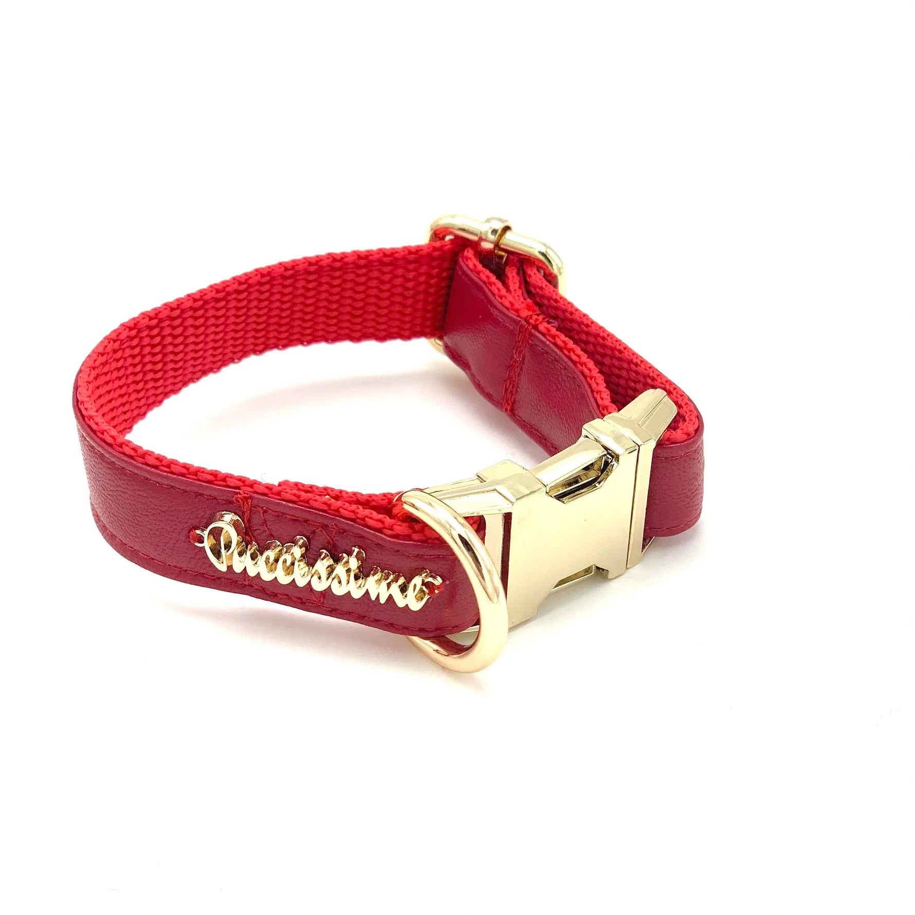 Cherry Red Leather Collar Puccissimé Pet Couture