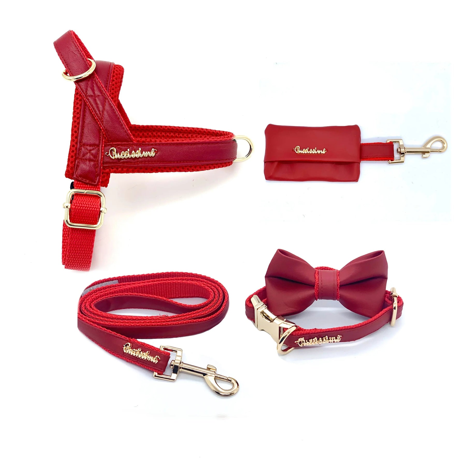 Cherry Red Leather One-Click Dog Harness Puccissimé Pet Couture