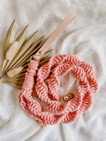 EMBER & IVORY - Macrame Leash - Bubblegum - Natural Leather Handle - PAWMART.ca