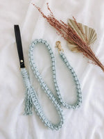 EMBER & IVORY - Macrame Leash - Mint - Spiral - Natural Leather Caramel Handle - PAWMART.ca