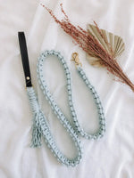 EMBER & IVORY - Macrame Leash - Mint - Spiral - Natural Leather Caramel Handle - PAWMART.ca Canadian Pet Store & Pet Grooming