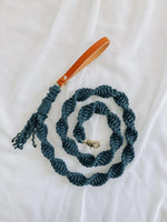 EMBER & IVORY Macrame Leash - Teal - Spiral - Natural Leather Caramel Handle Ember & Ivory