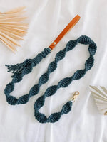 EMBER & IVORY Macrame Leash - Teal - Spiral - Natural Leather Caramel Handle - PAWMART.ca