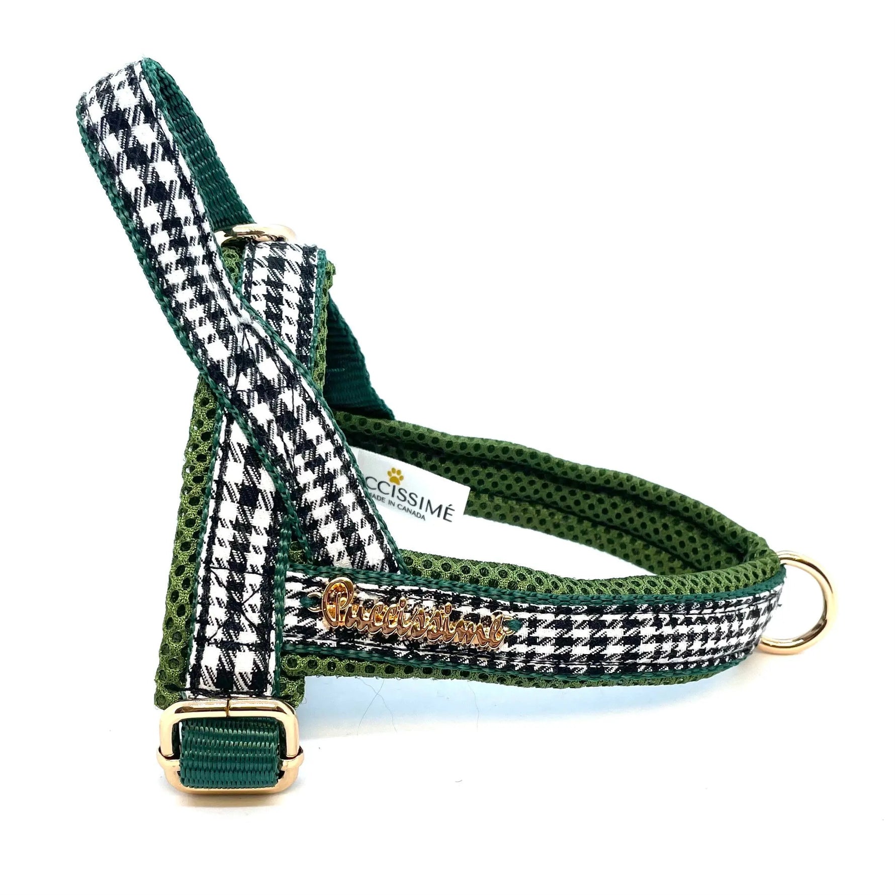 Fern Houndstooth Green One-Click Dog Harness Puccissimé Pet Couture