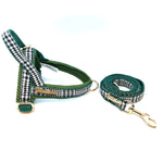 Fern Houndstooth Green One-Click Dog Harness Puccissimé Pet Couture