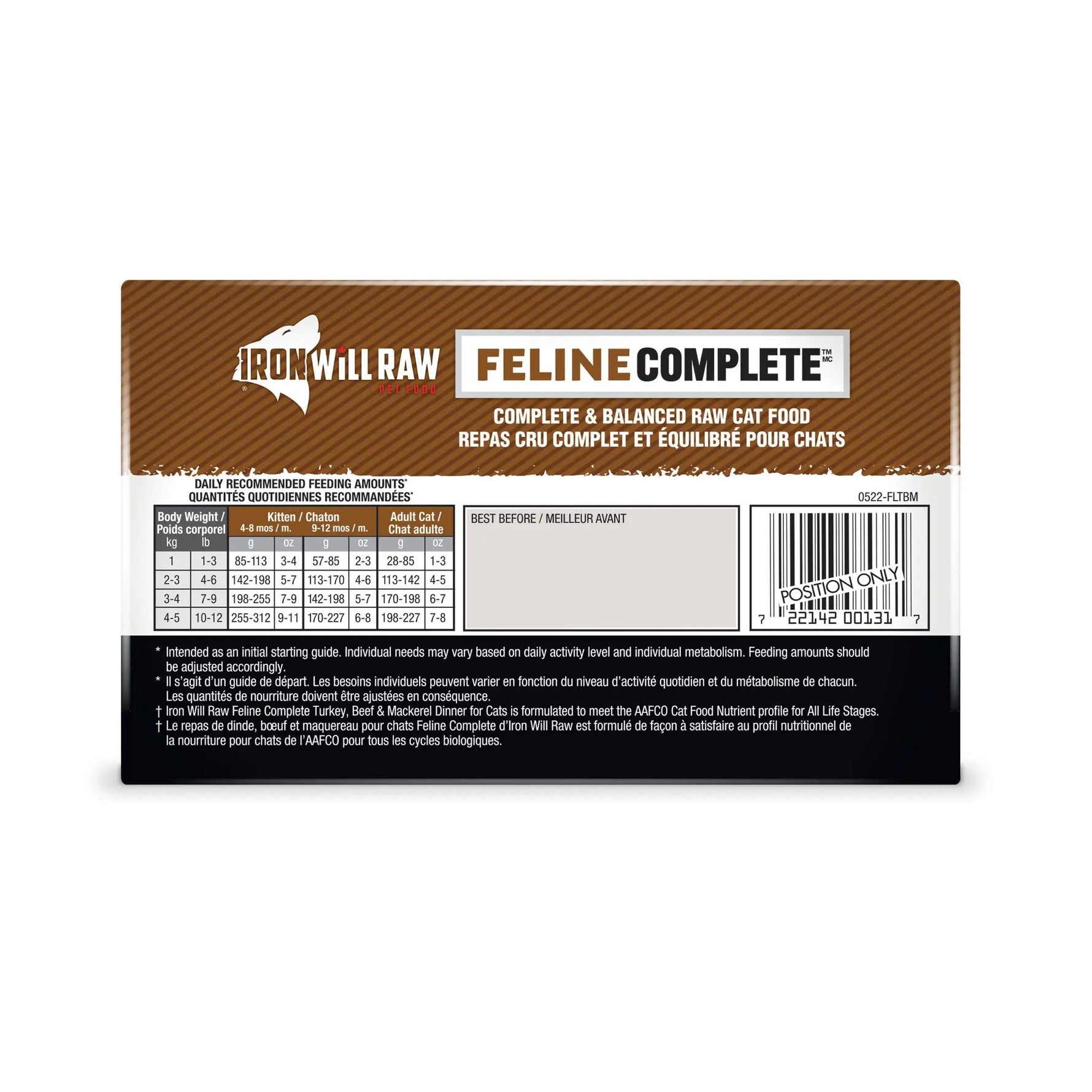 IRON WILL RAW - Feline Complete - Turkey, Beef & Mackerel - Raw Cat Food IRON WILL RAW