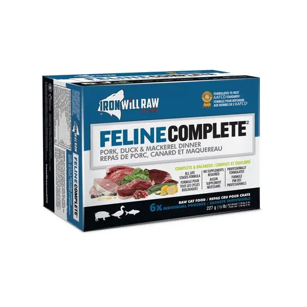 IRON WILL RAW - Feline Complete, Pork, Duck, Mackerel Dinner - Raw Cat Food - PAWMART.ca