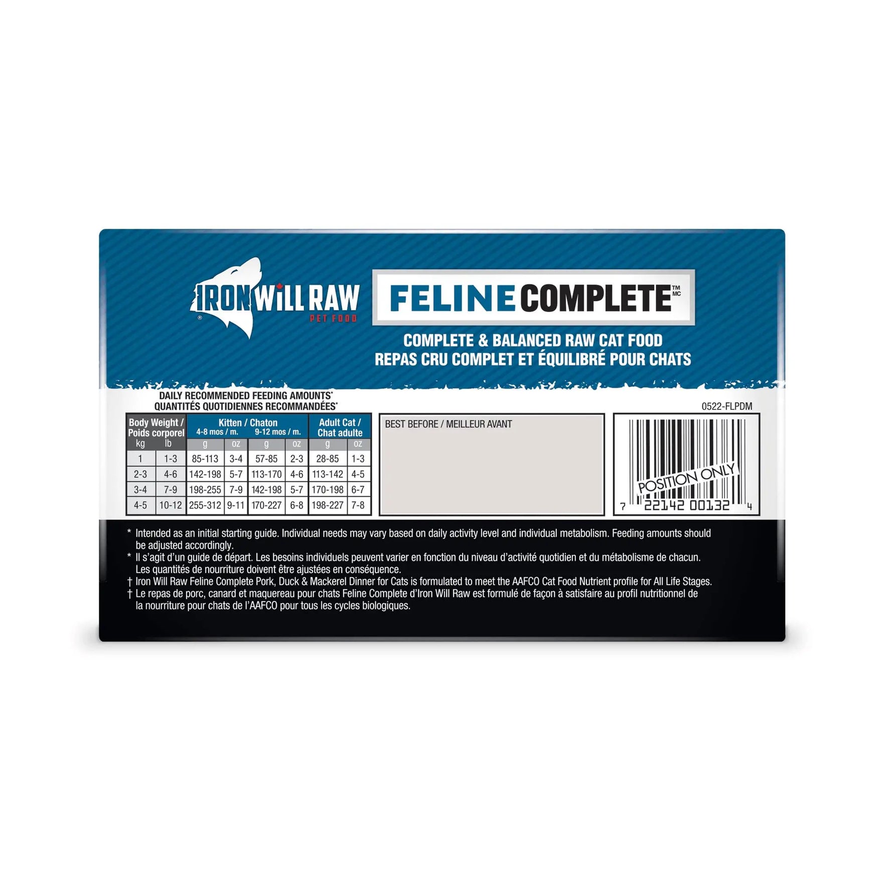 IRON WILL RAW - Feline Complete, Pork, Duck, Mackerel Dinner - Raw Cat Food - PAWMART.ca