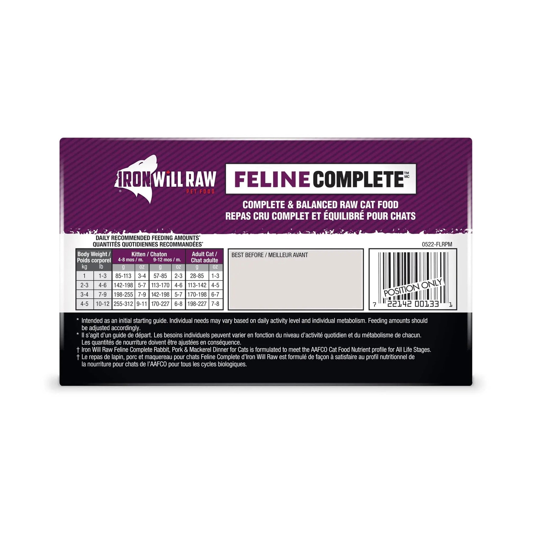 IRON WILL RAW - Feline Complete, Rabbit, Pork & Mackerel Dinner - Raw Cat Food - PAWMART.ca