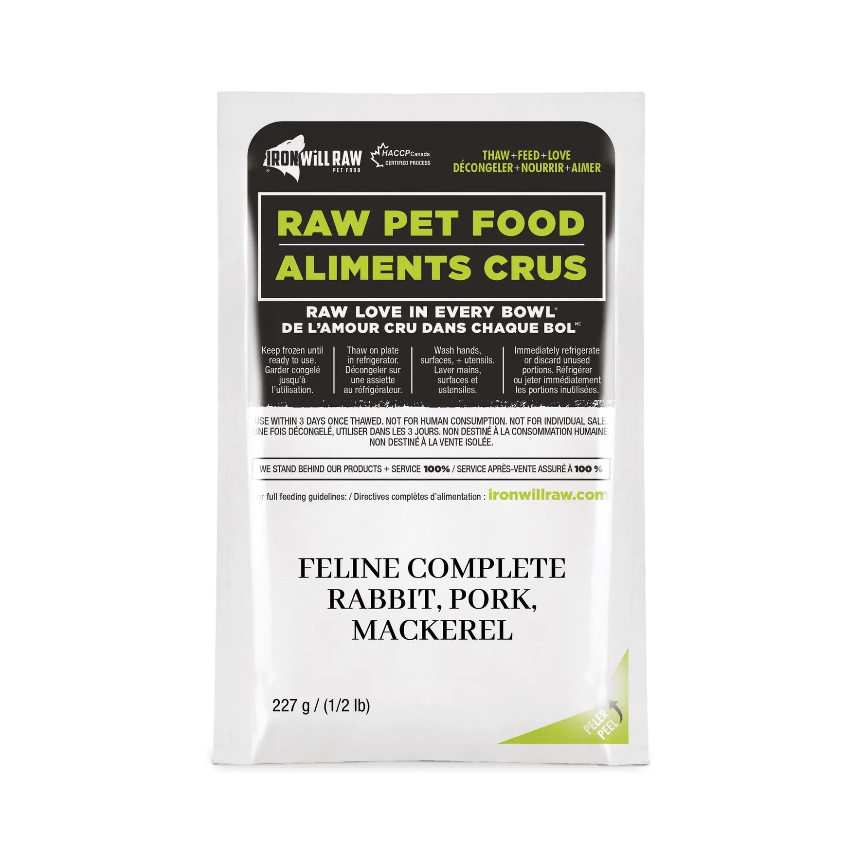 IRON WILL RAW - Feline Complete, Rabbit, Pork & Mackerel Dinner - Raw Cat Food - PAWMART.ca