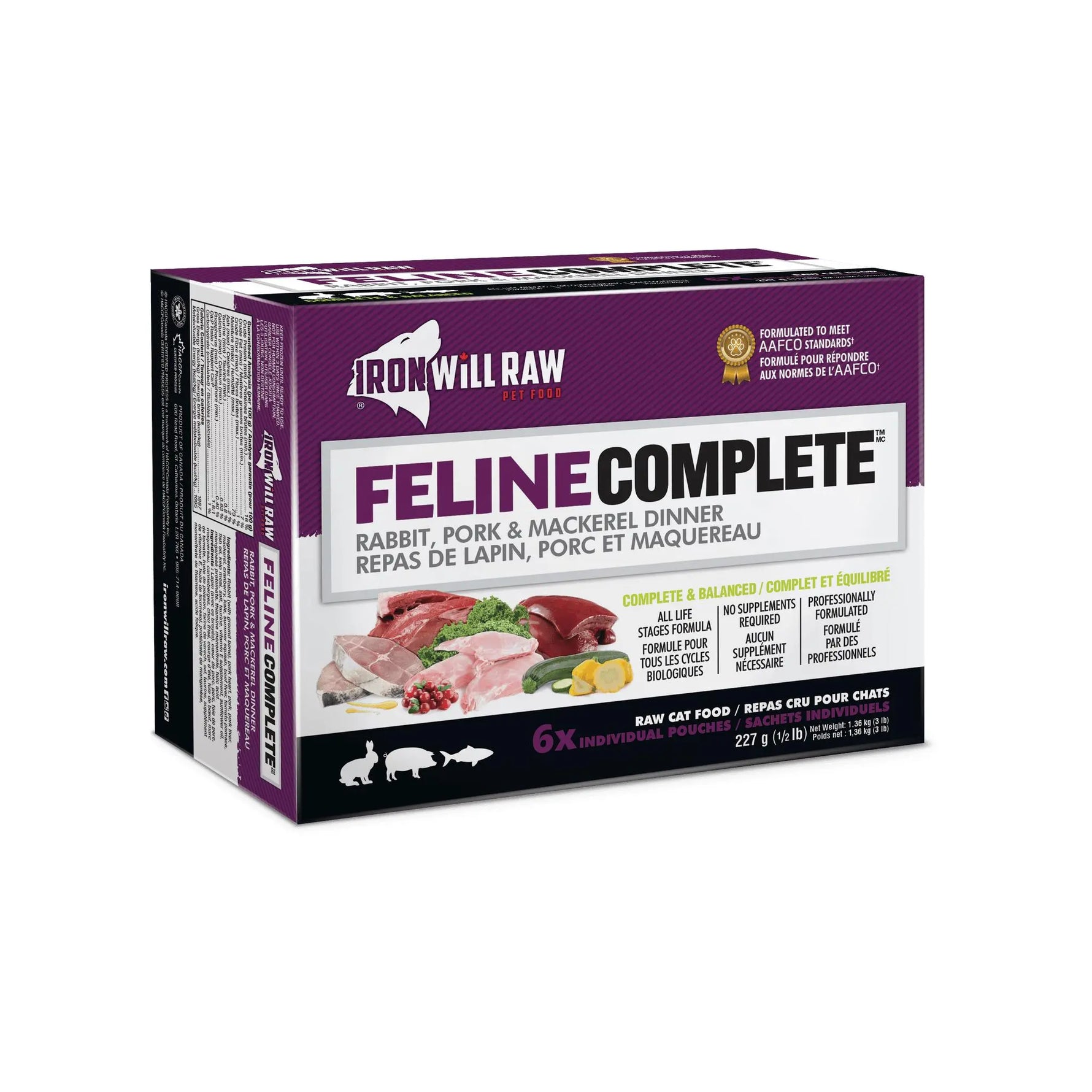 IRON WILL RAW - Feline Complete, Rabbit, Pork & Mackerel Dinner - Raw Cat Food - PAWMART.ca