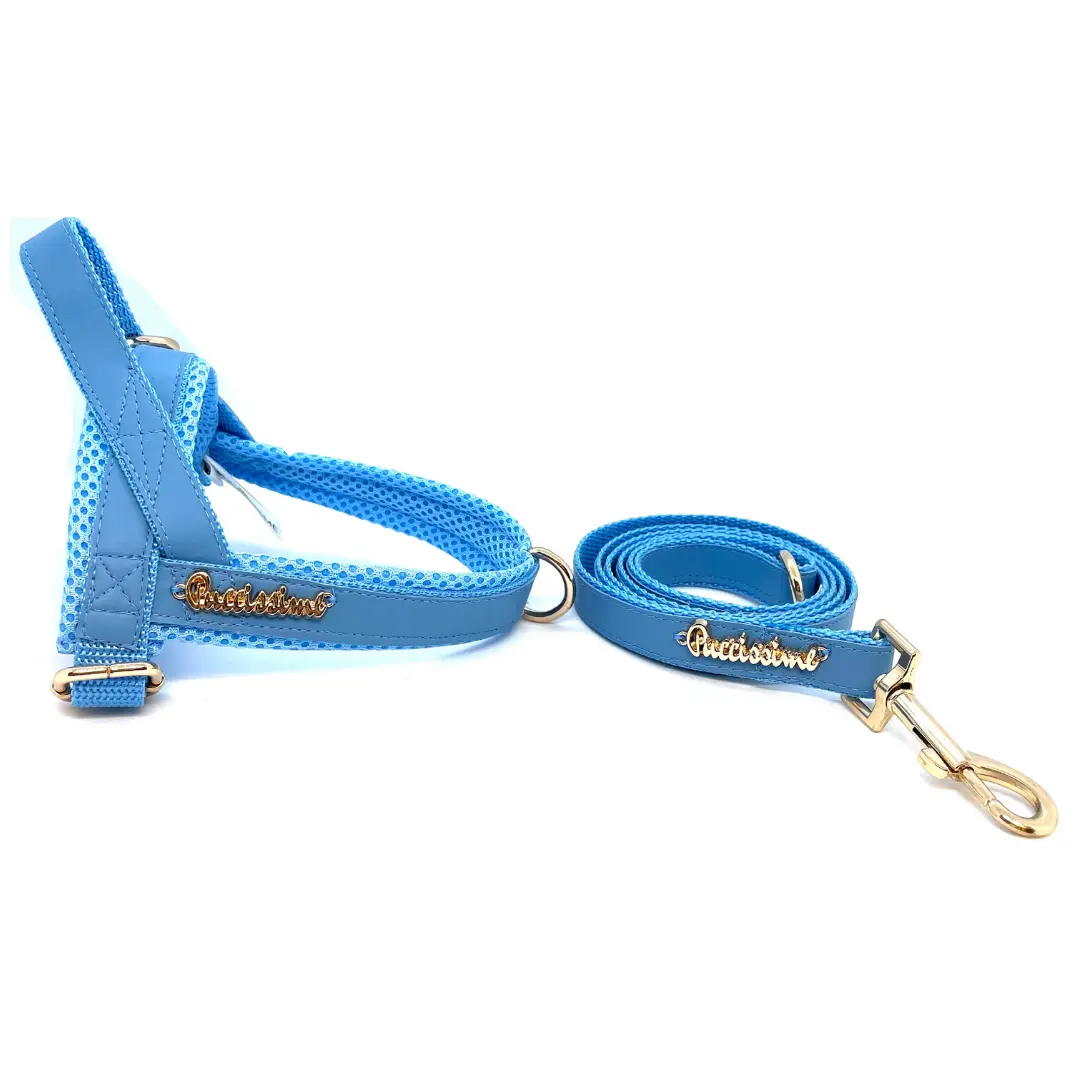 Maya Blue leash with hands-free extension Puccissimé Pet Couture