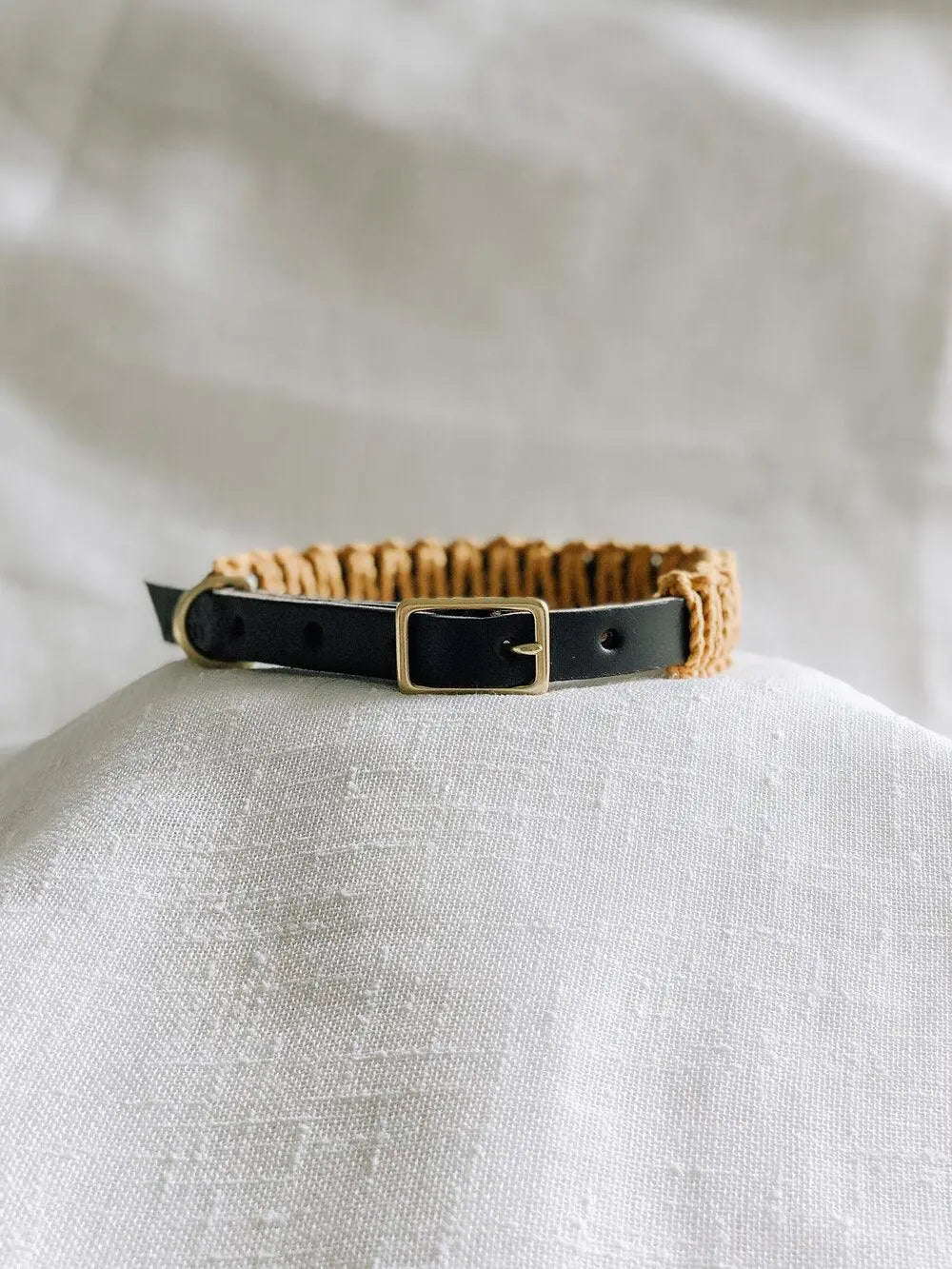 Ember & Ivory - Black/Mustard Leather & Macrame Collar - PAWMART.ca