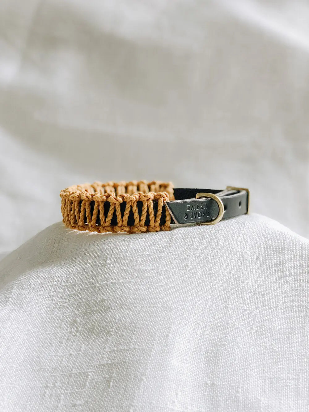 Ember & Ivory - Black/Mustard Leather & Macrame Collar Ember & Ivory