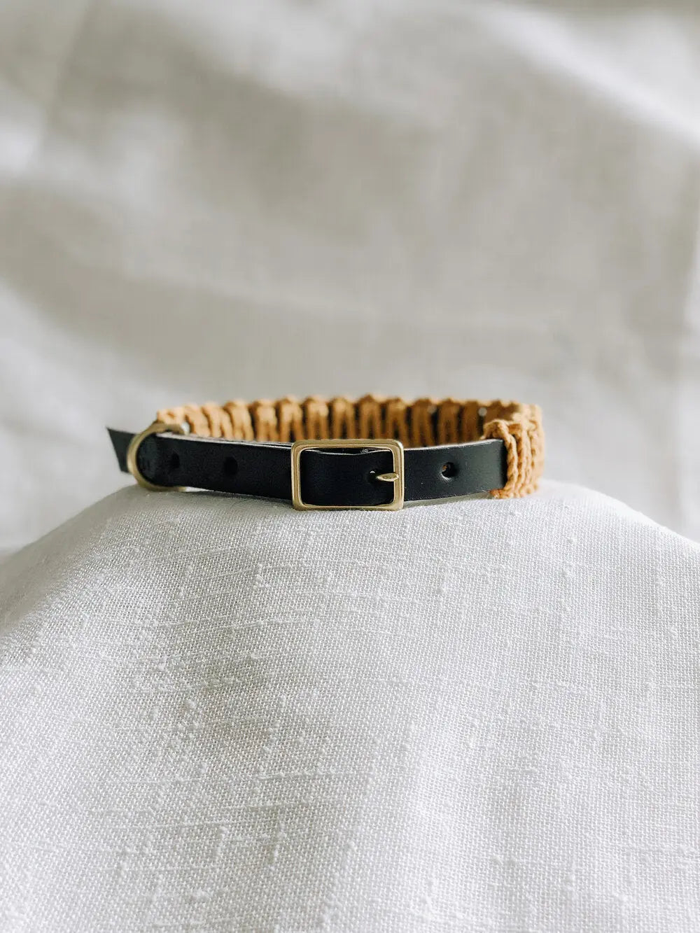 Ember & Ivory - Black/Mustard Leather & Macrame Collar Ember & Ivory