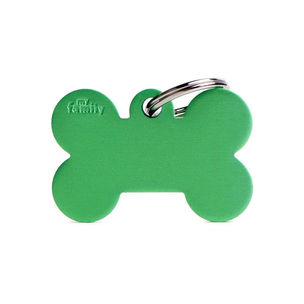 MyFamily Engraving Pet Tag - BASIC ALUMINUM BIG BONE - ALL COLOURS - BASIC ALUMINUM BIG BONE GREEN - PAWMART.ca