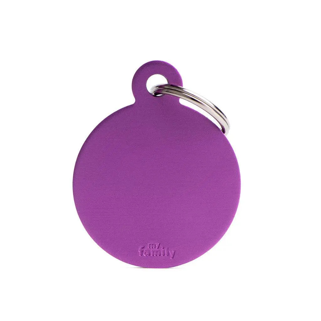 MyFamily Engraving Pet Tag - BASIC ALUMINUM BIG ROUND - ALL COLOURS - BASIC ALUMINUM BIG ROUND PURPLE - PAWMART.ca