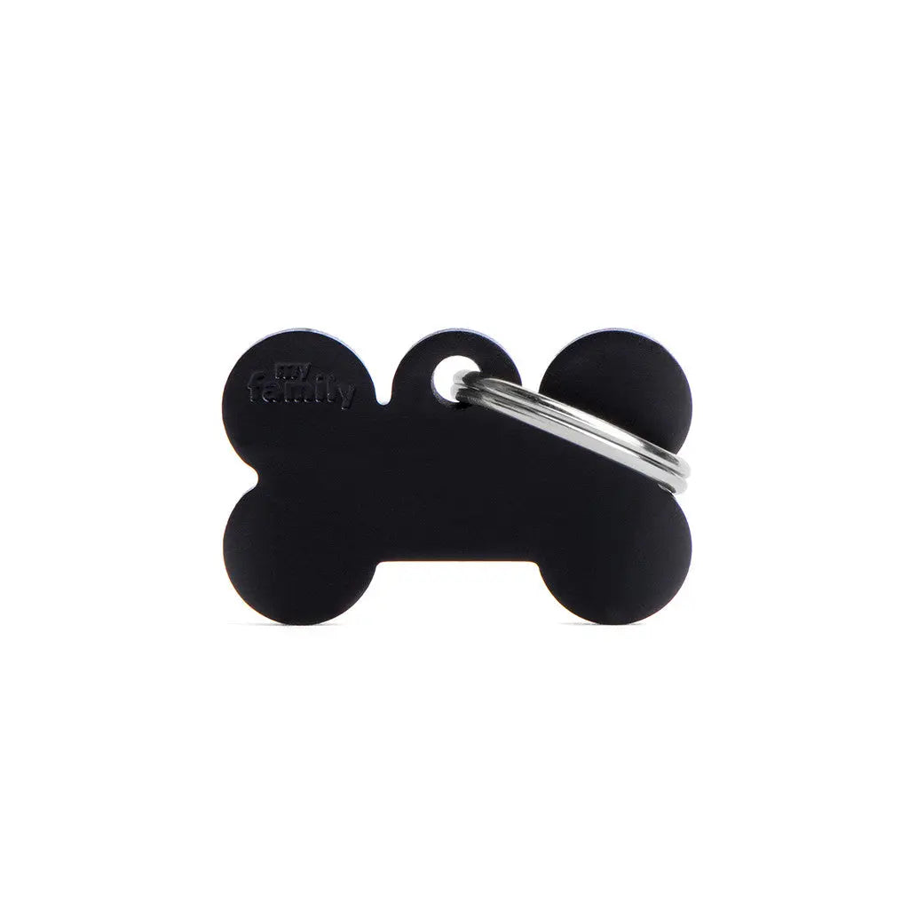 MyFamily Engraving Pet Tag - BASIC ALUMINUM SMALL BONE - ALL COLOURS - BASIC ALUMINUM SMALL BONE BLACK MyFamily