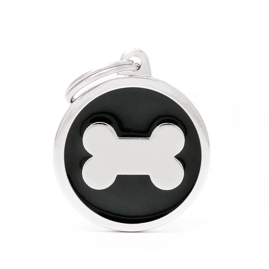 MyFamily Engraving Pet Tag - CLASSIC CIRCLE BONE - BLACK BIG CIRCLE BONE MyFamily