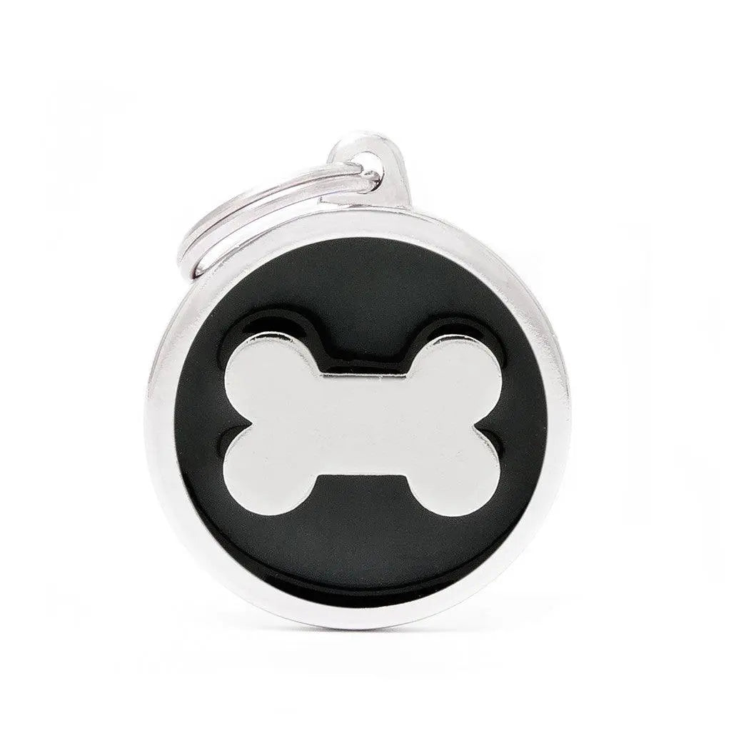 MyFamily Engraving Pet Tag - CLASSIC CIRCLE BONE - BLACK BIG CIRCLE BONE - PAWMART.ca