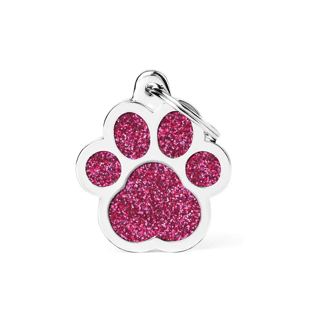 MyFamily Engraving Pet Tag - GLITTER BIG PAW - BIG PAW GLITTER PINK - PAWMART.ca