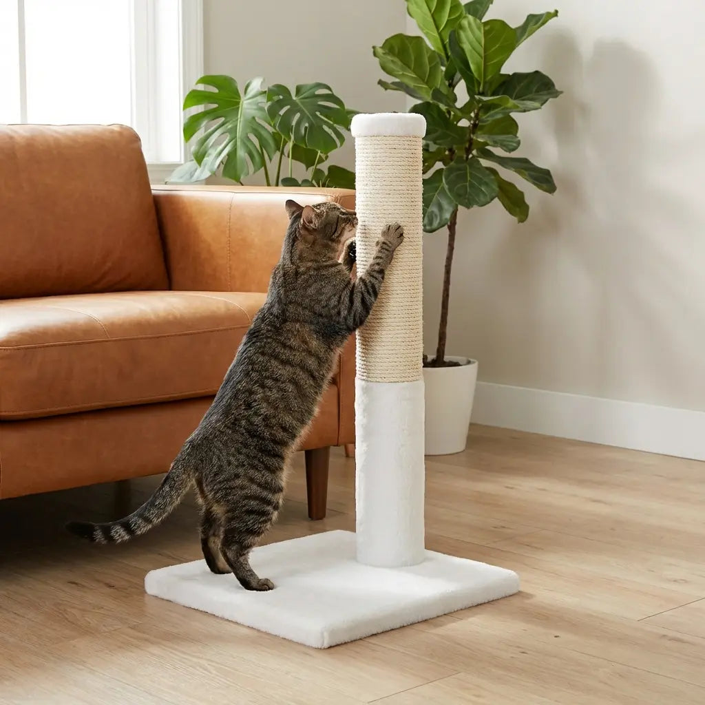 Noba Classic 28" Scratching Post - White Faux Fur Noba Animal Co.