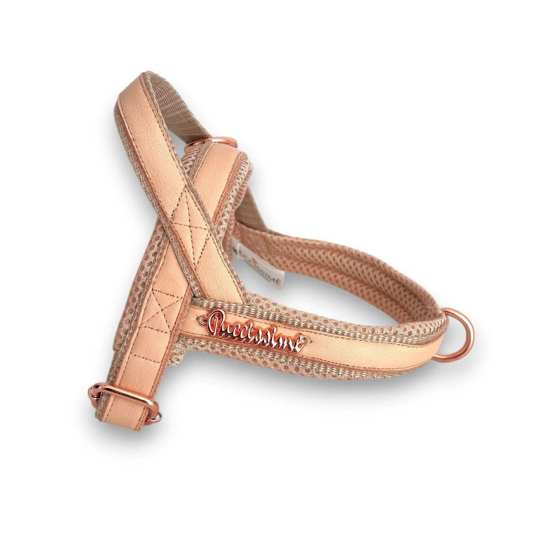Peach real Leather One-Click Dog Harness Puccissimé Pet Couture